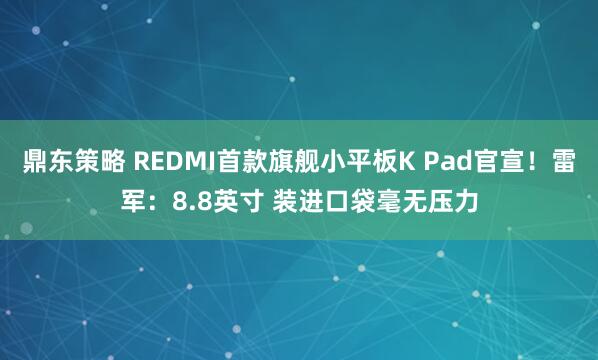 鼎东策略 REDMI首款旗舰小平板K Pad官宣！雷军：8.8英寸 装进口袋毫无压力