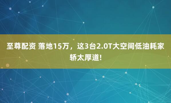 至尊配资 落地15万，这3台2.0T大空间低油耗家轿太厚道!